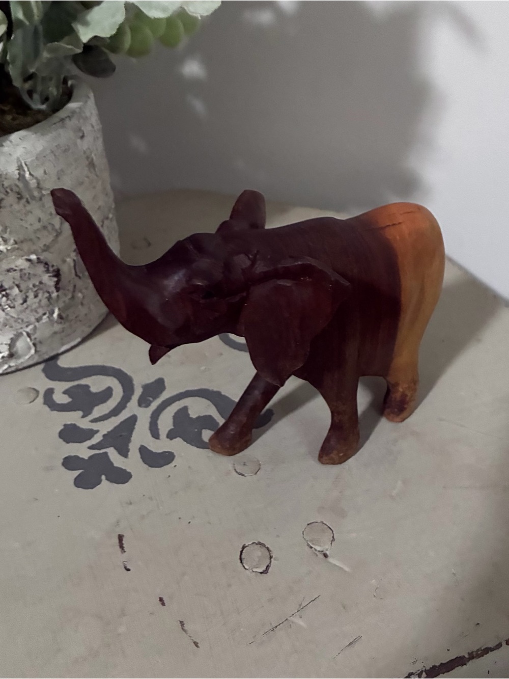 Vintage Hand Carved Wood Elephant Figurine